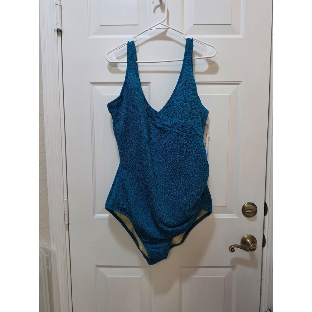 Krinkle by Penbrooke NWT Plus Size 24W Chlorine Proof Mock Surplice Swimsuit